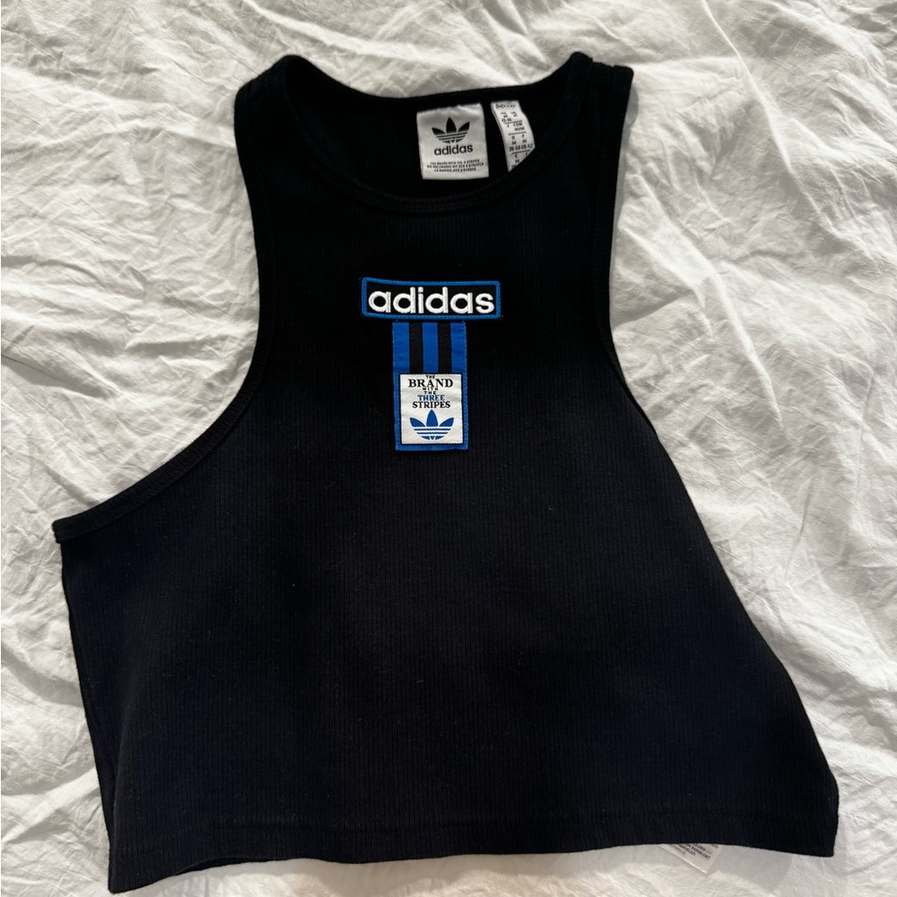 Adidas Black and Blue Logo Crop Top